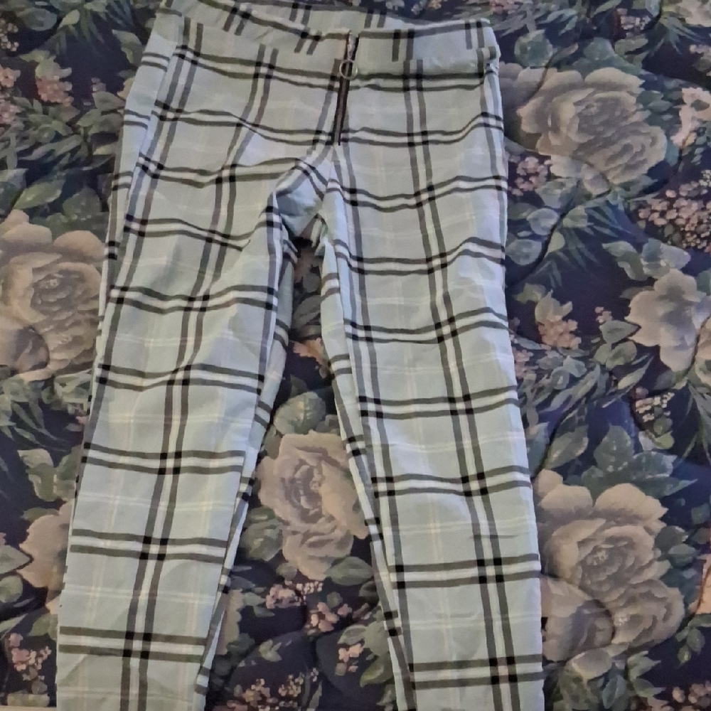 Plaid Womens Plus Bottoms in Blue and Black